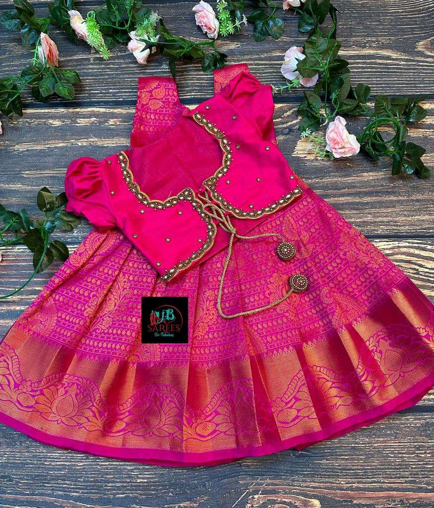 0 14 years Anamika silk type pattu frock with overcoat