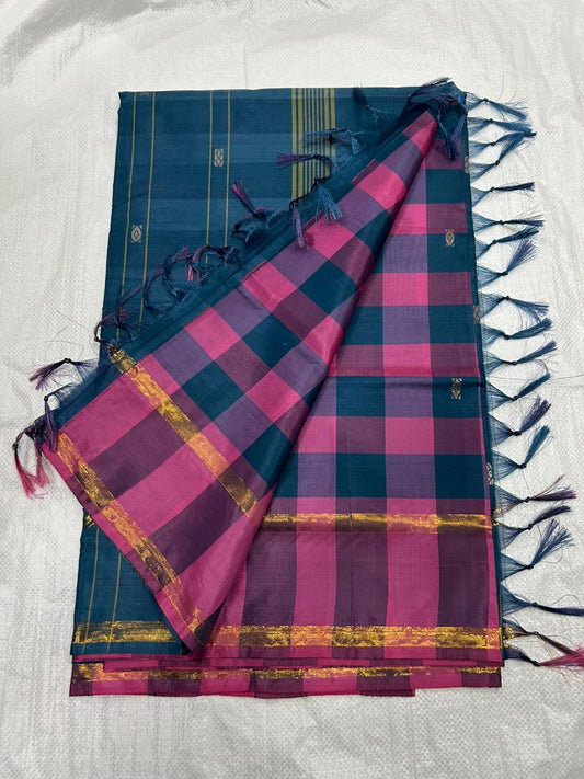 10 yard vaalai pattu checked madisar saree