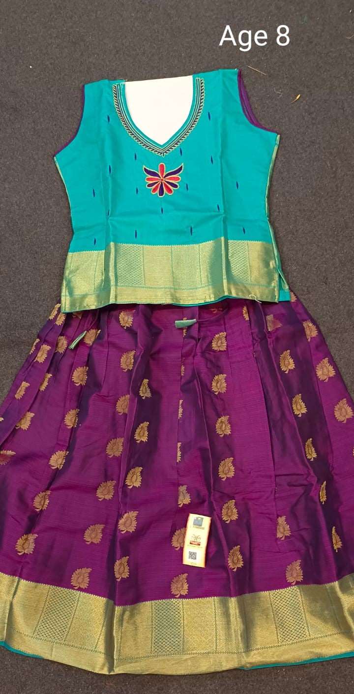 8 Years Kanchi pure silk aari embroidery work pattu paavadai