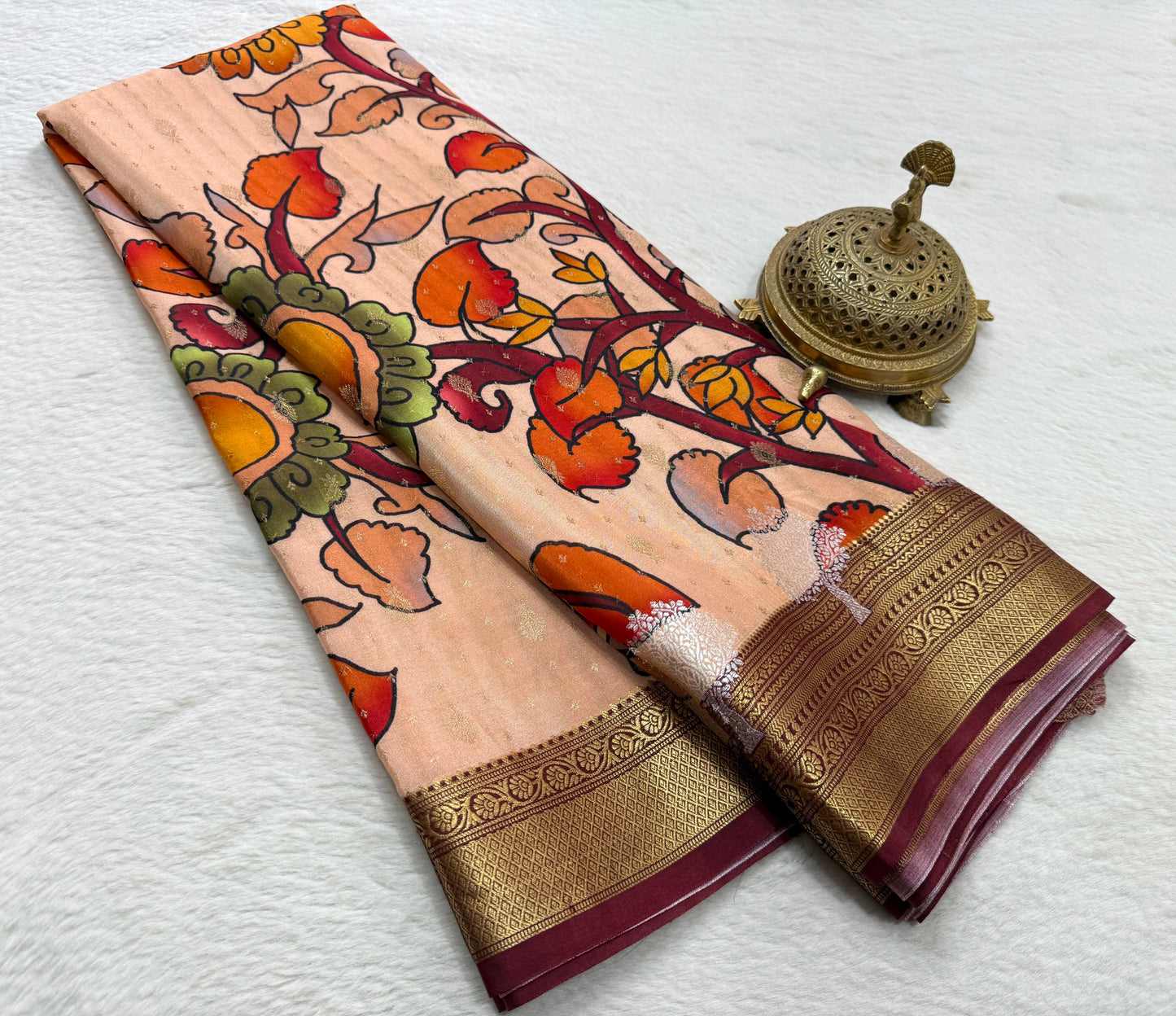 Pure floral shaded hand painted printed crepe mysore silk saree