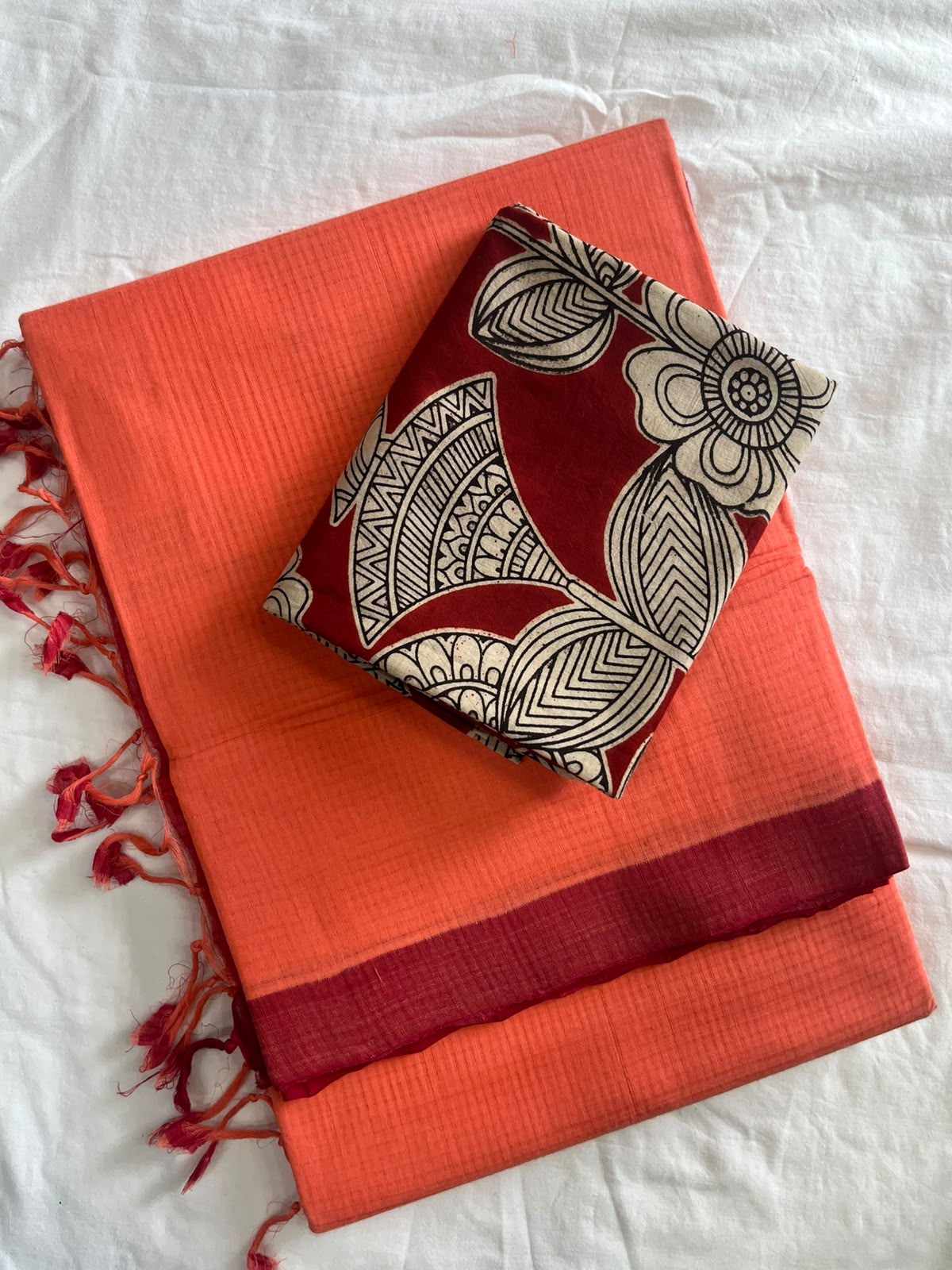 Mangalagiri cotton missing checked saree with double blouse
