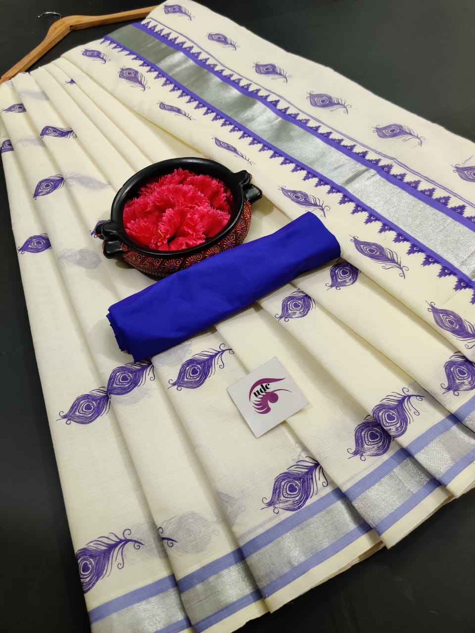 Kerala cotton hand printed work saree