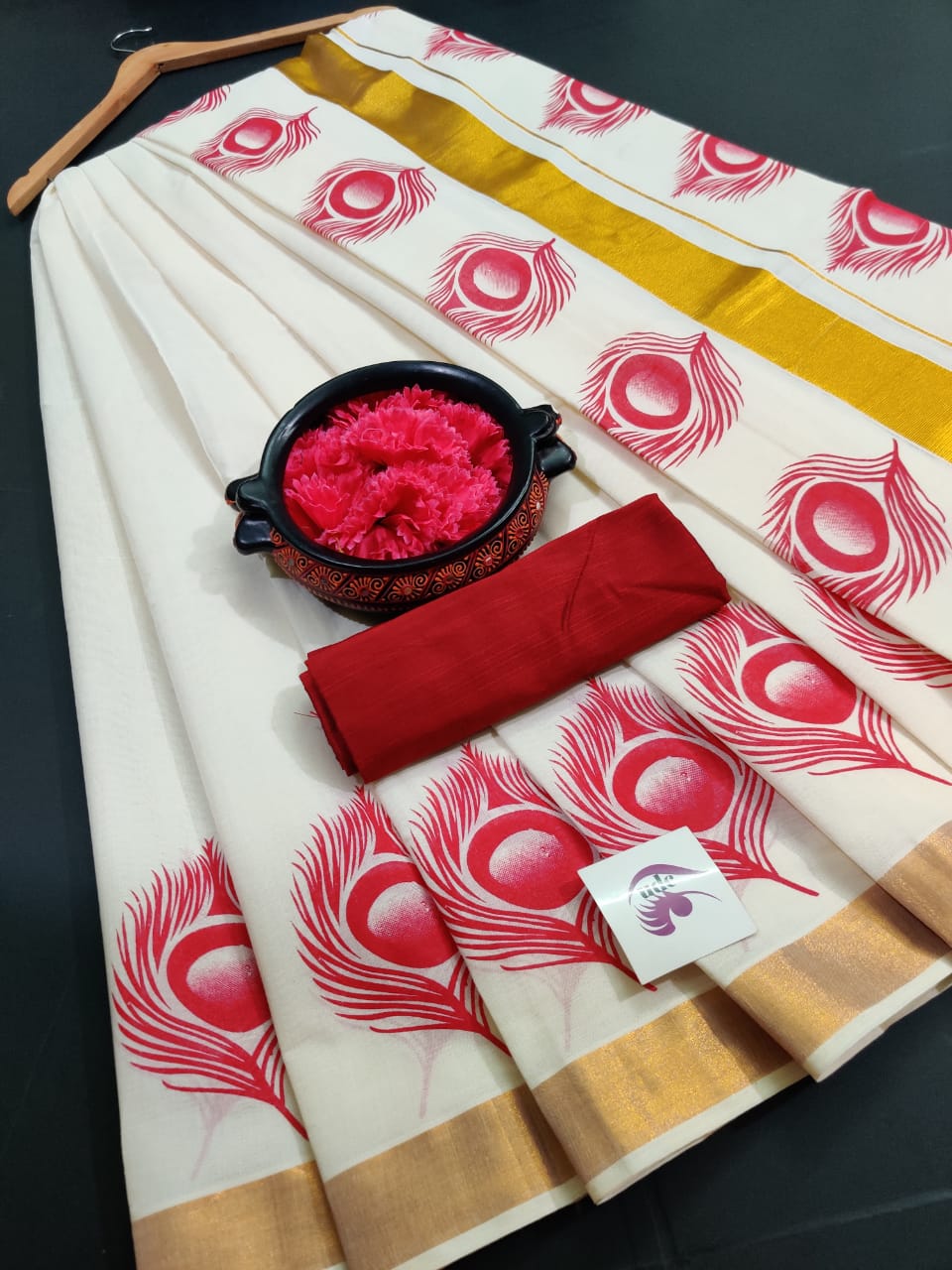 Kerala cotton hand printed work saree