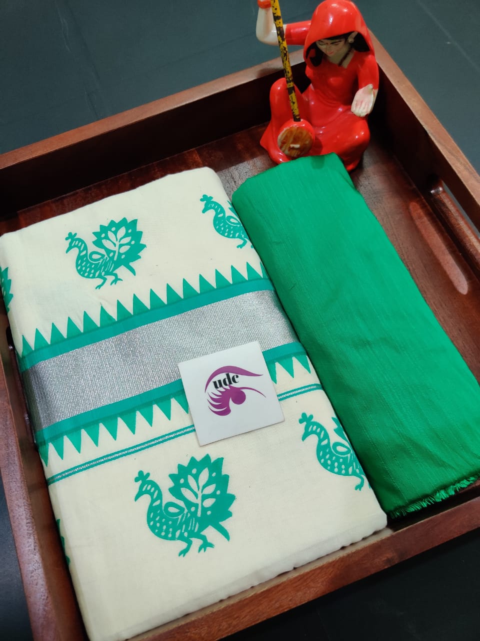 Kerala cotton hand printed work saree