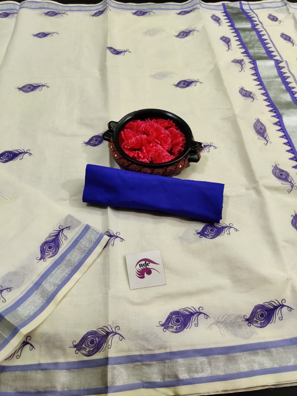 Kerala cotton hand printed work saree