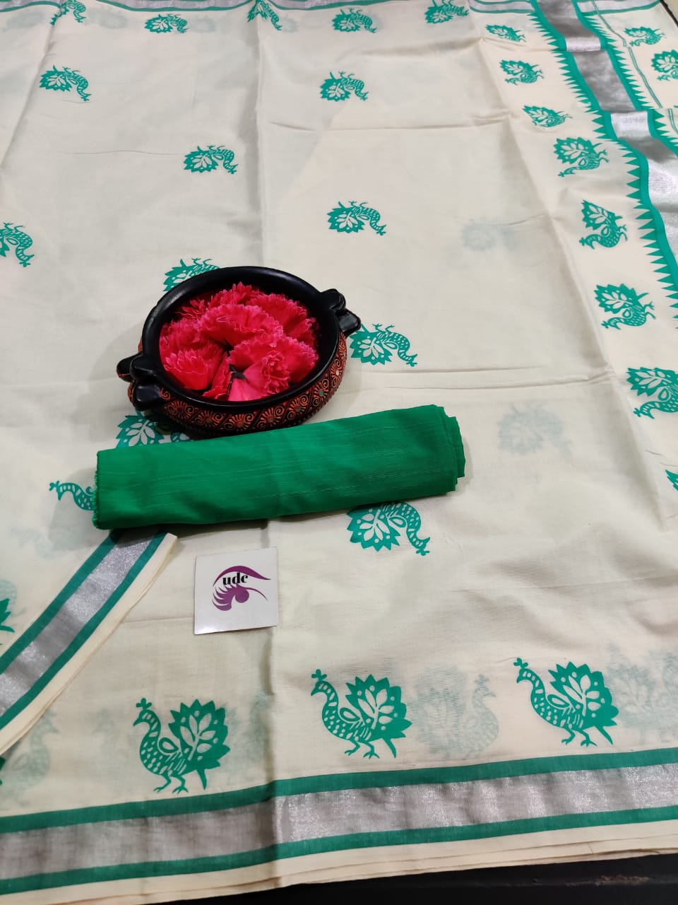 Kerala cotton hand printed work saree