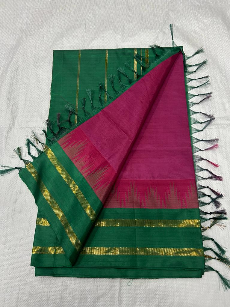 Madisar 10 yards vaalai pattu korvai tower border saree