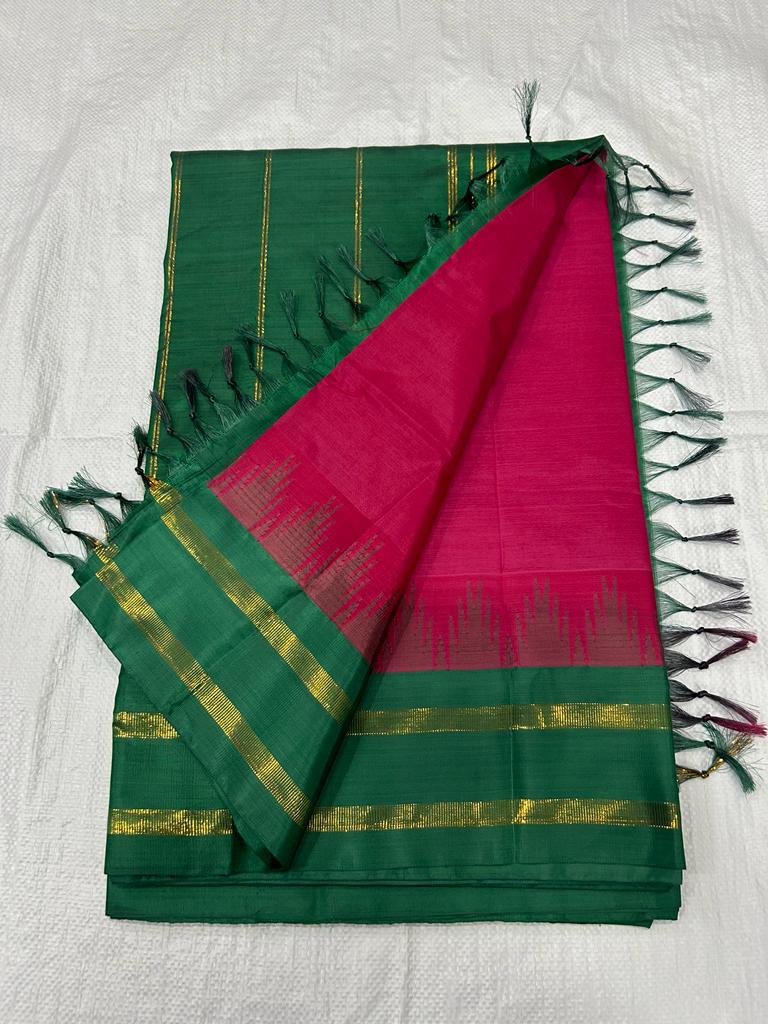 Madisar 10 yards vaalai pattu korvai tower border saree