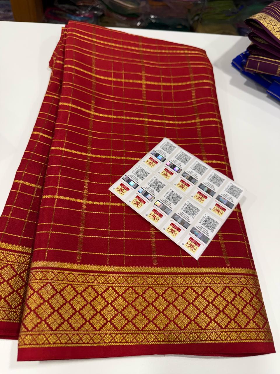 Pure Mysore Silk Checked Saree