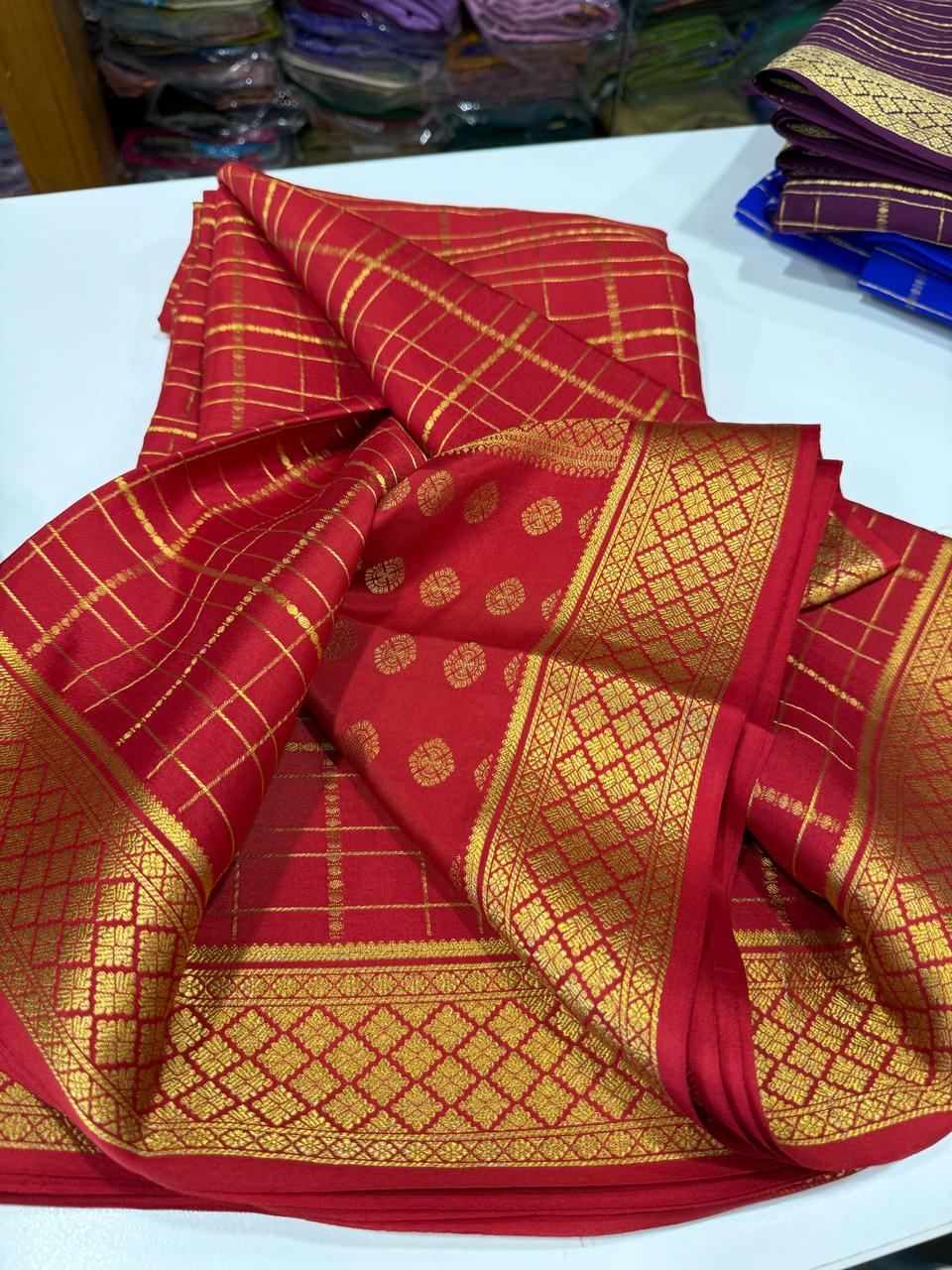 Pure Mysore Silk Checked Saree