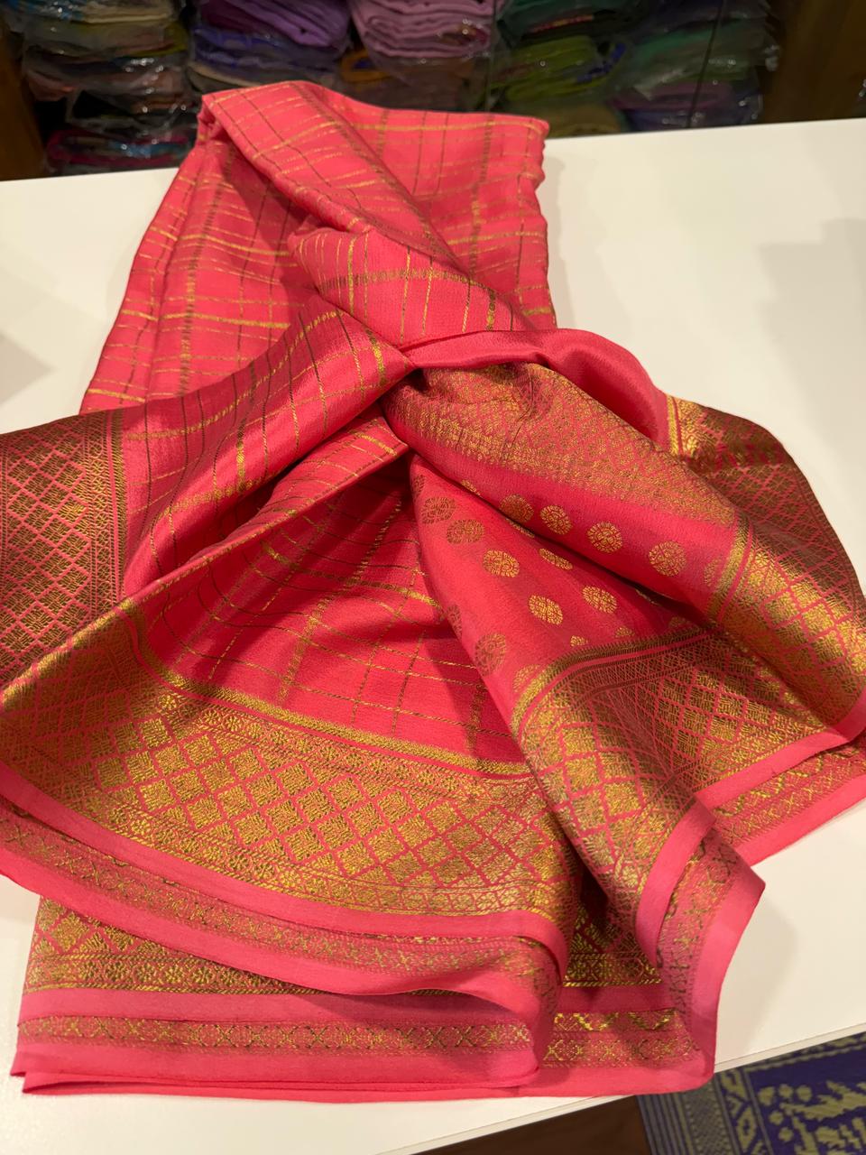 Pure Mysore Silk Checked Saree