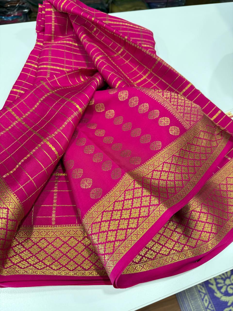 Pure Mysore Silk Checked Saree