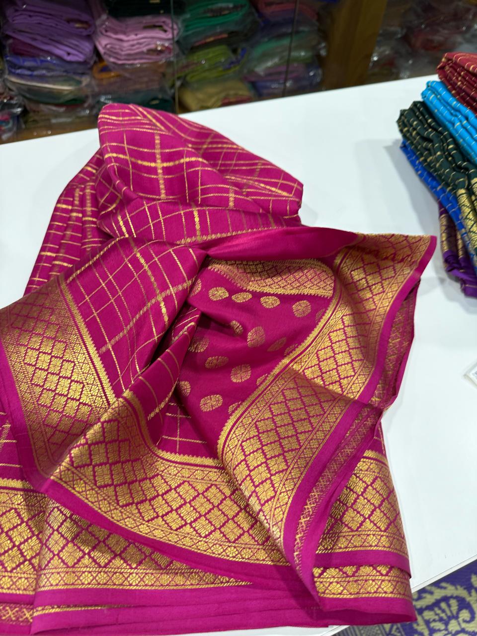 Pure Mysore Silk Checked Saree