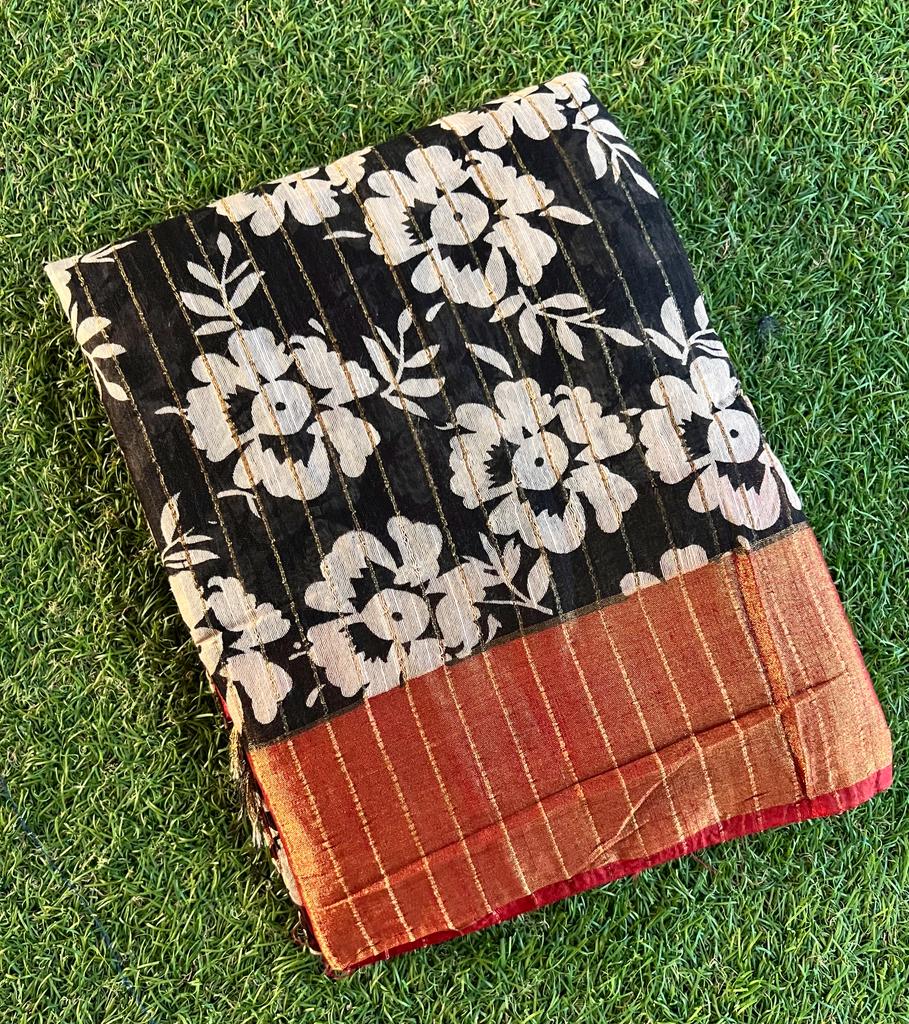 Hand woven zari lines soft bhagalpuri cotton silk saree