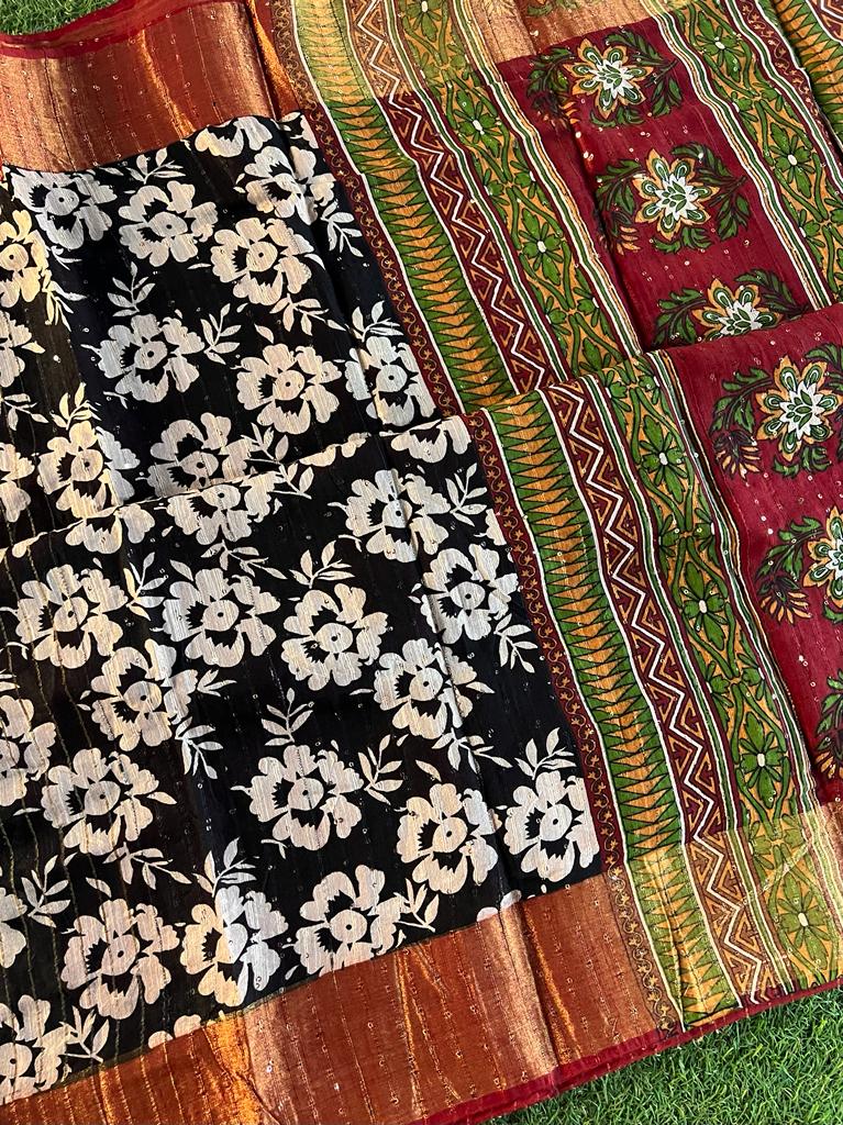 Hand woven zari lines soft bhagalpuri cotton silk saree