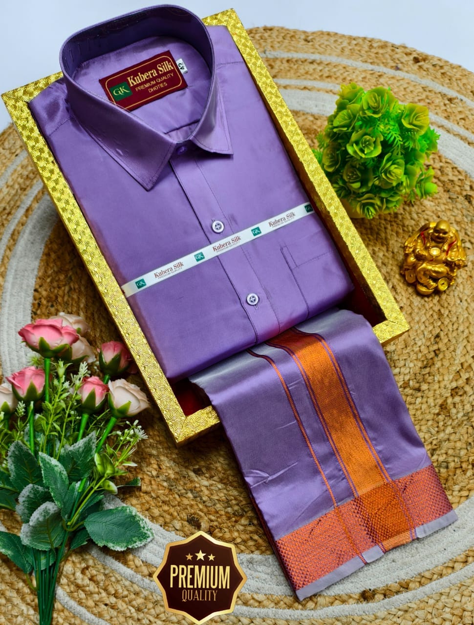 Semi-Silk Men's Adult Shirt and Dhoti Set