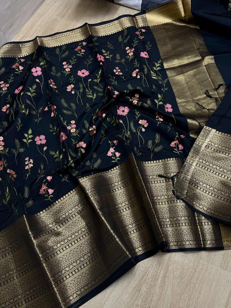 Banarasi Embroidery Soft Silk Saree