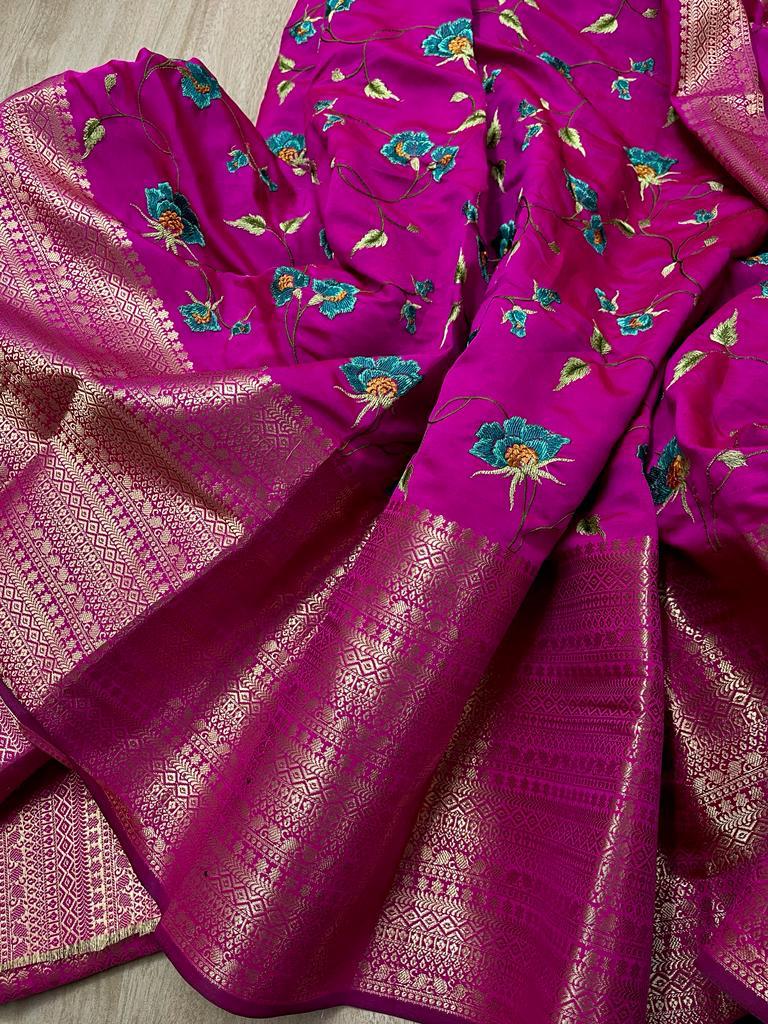 Banarasi Embroidery Soft Silk Saree