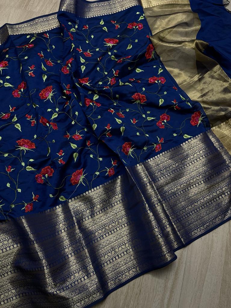 Banarasi Embroidery Soft Silk Saree
