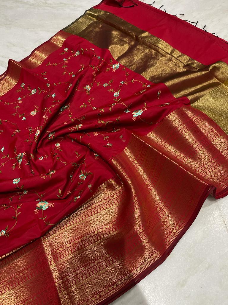 Banarasi Embroidery Soft Silk Saree
