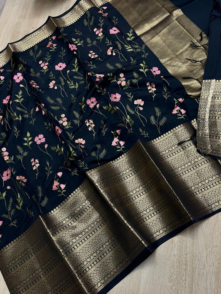 Banarasi Embroidery Soft Silk Saree