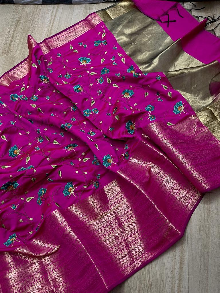 Banarasi Embroidery Soft Silk Saree