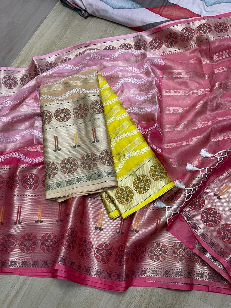 Banarasi Embroidery Work With Cutwork Saree