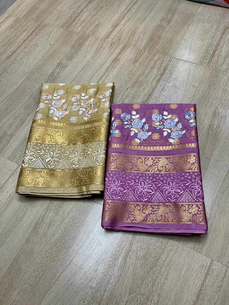Banarasi Embroidery Work With Cutwork Saree