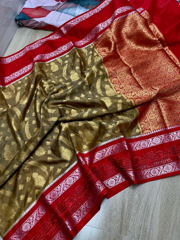 Banarasi Embroidery Work With Cutwork Saree