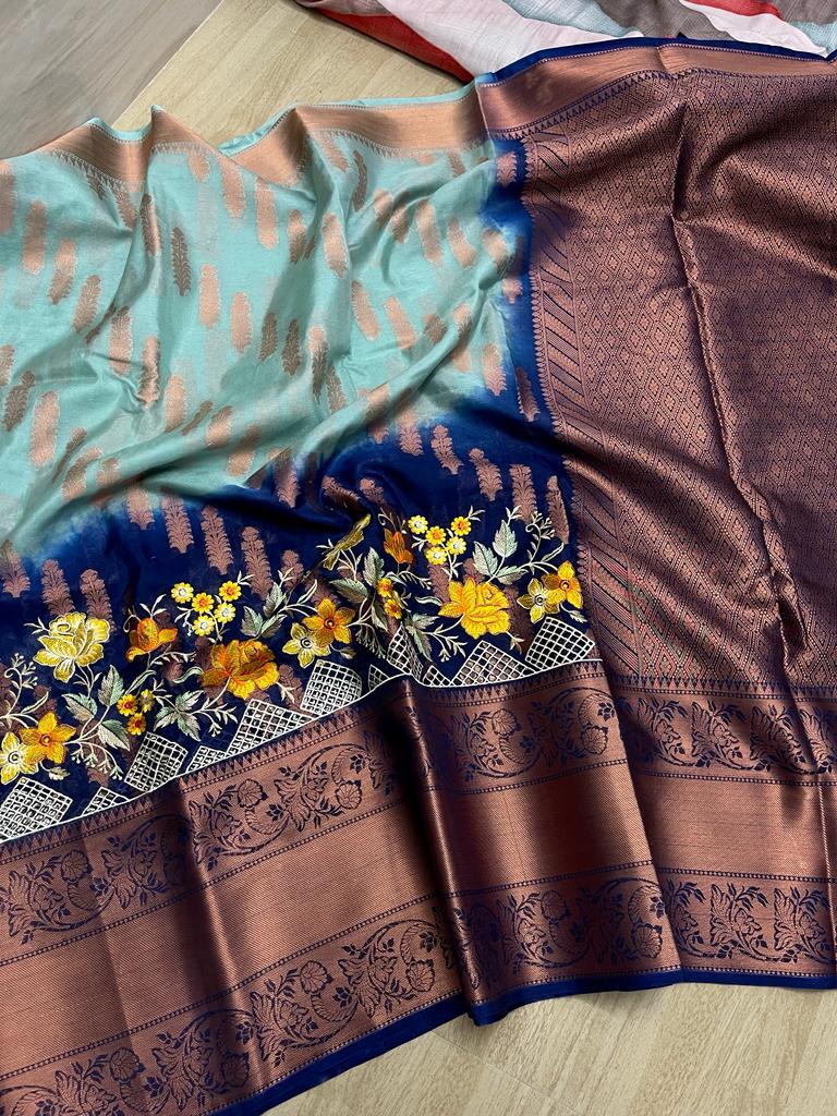 Banarasi Embroidery Work With Cutwork Saree