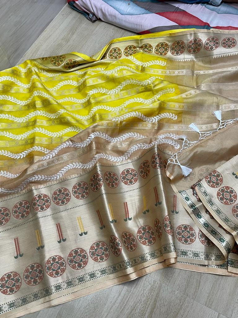 Banarasi Embroidery Work With Cutwork Saree