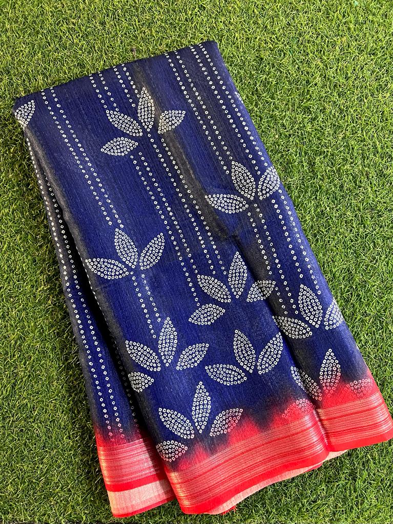 Bhandani printed soft jute silk saree