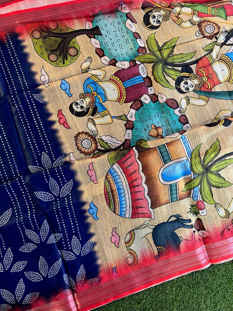 Bhandani printed soft jute silk saree