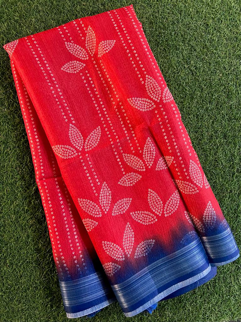 Bhandani printed soft jute silk saree