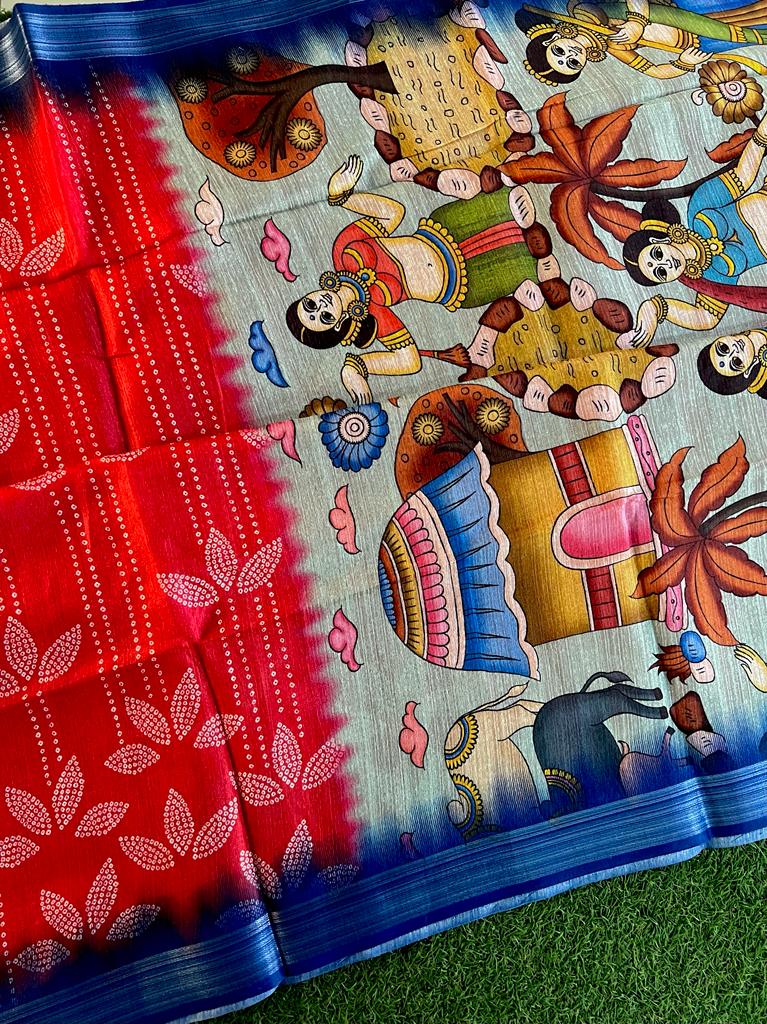 Bhandani printed soft jute silk saree