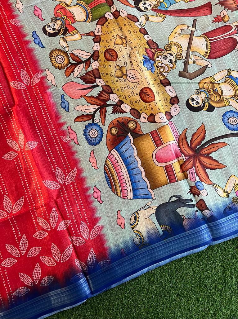 Bhandani printed soft jute silk saree