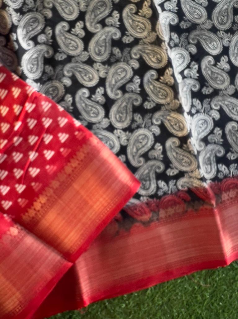 Black and red combo soft and smooth printed chanderi silk saree