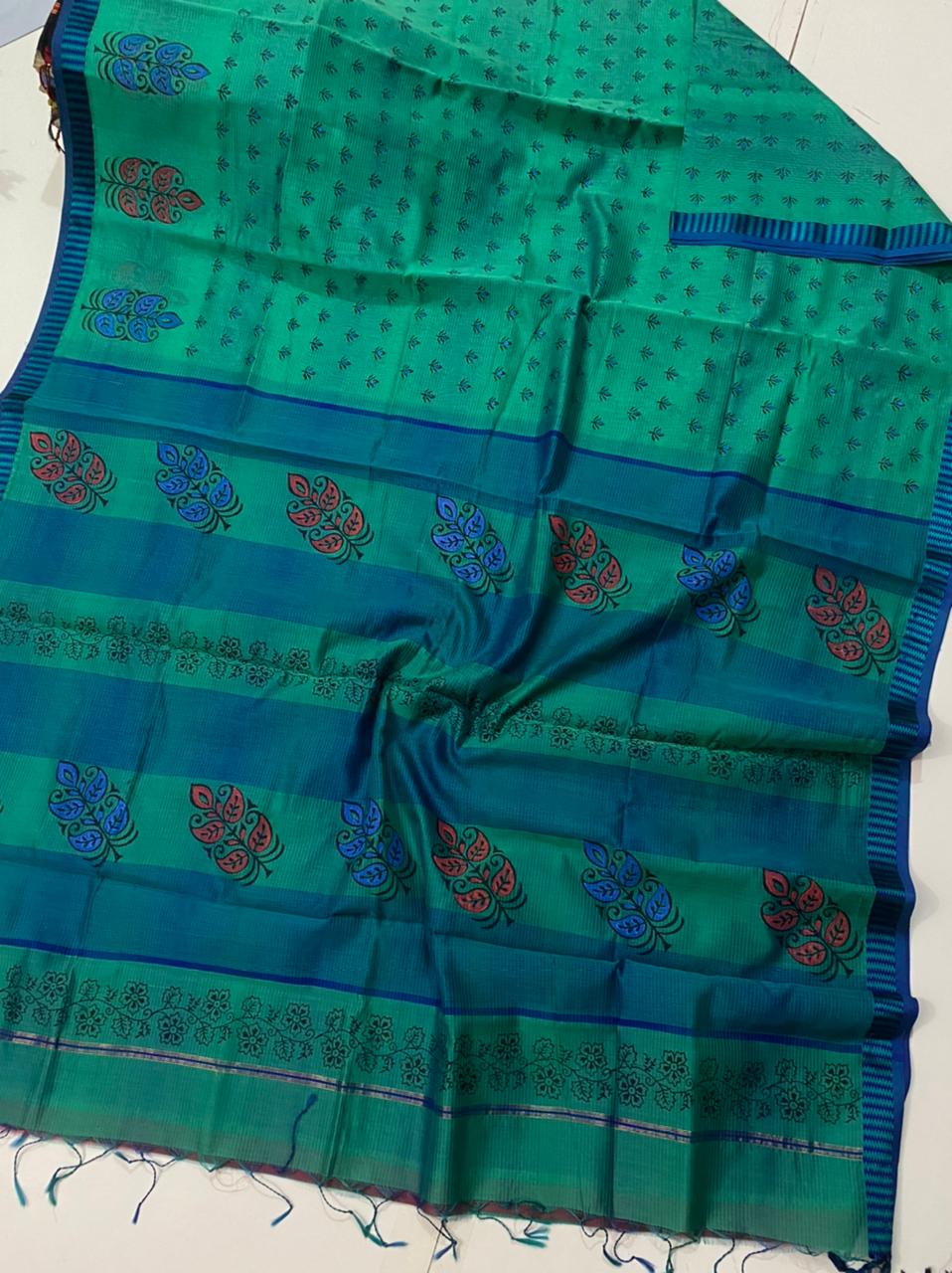 Block printed pure Maheshwari handloom saree