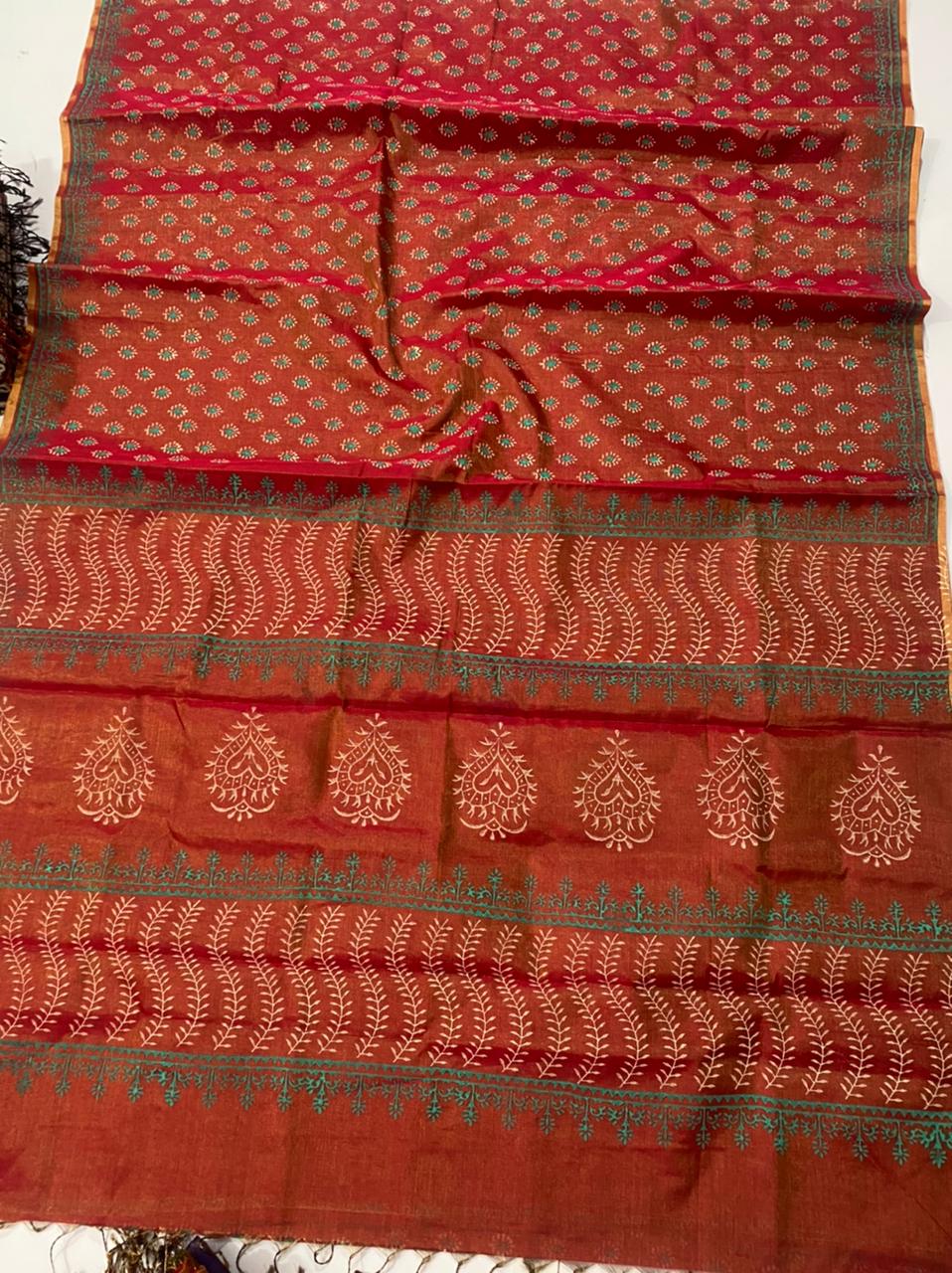 Block printed pure Maheshwari handloom saree