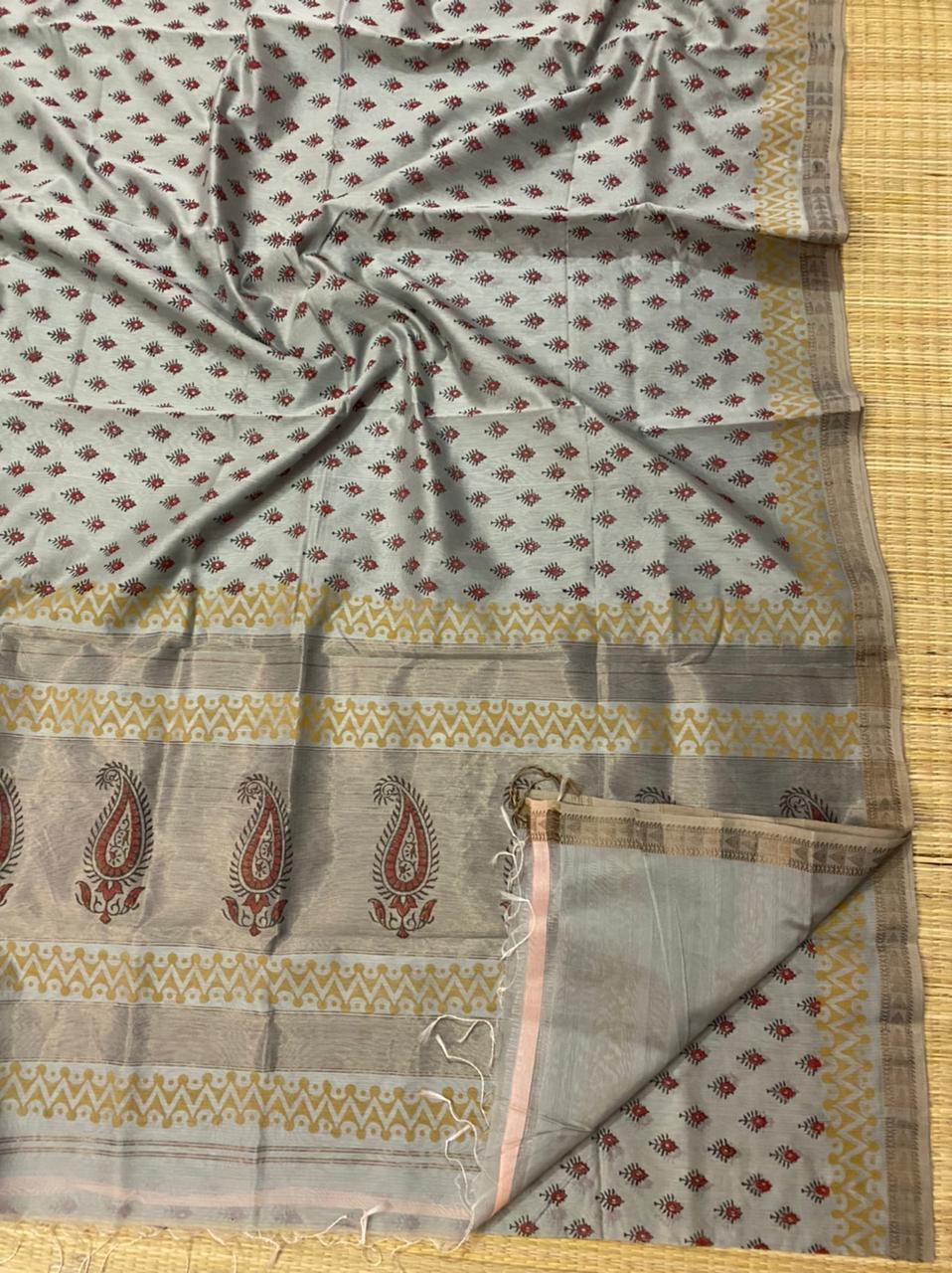 Block printed pure Maheshwari handloom saree