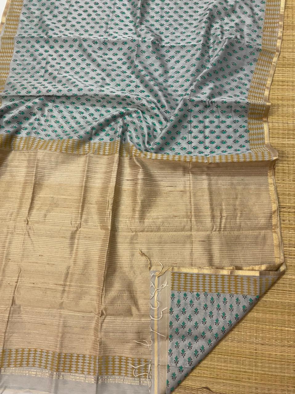 Block printed pure Maheshwari handloom saree