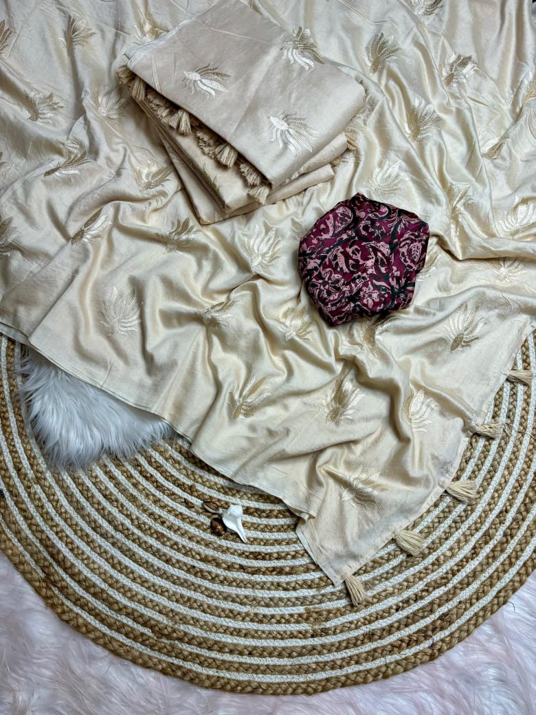 Chanderi Cotton Embroidery Work All Over Saree