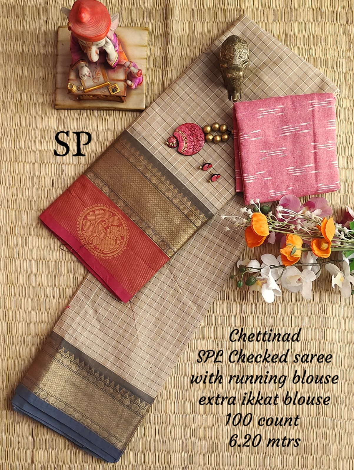 Chettinad cotton 100 count checked saree