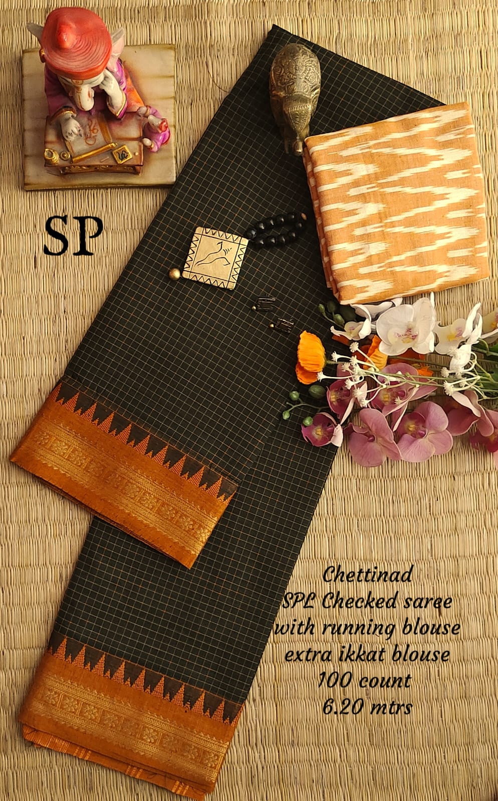 Chettinad cotton 100 count checked saree