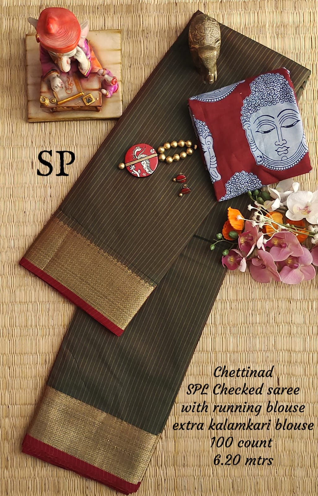 Chettinad cotton 100 count checked saree