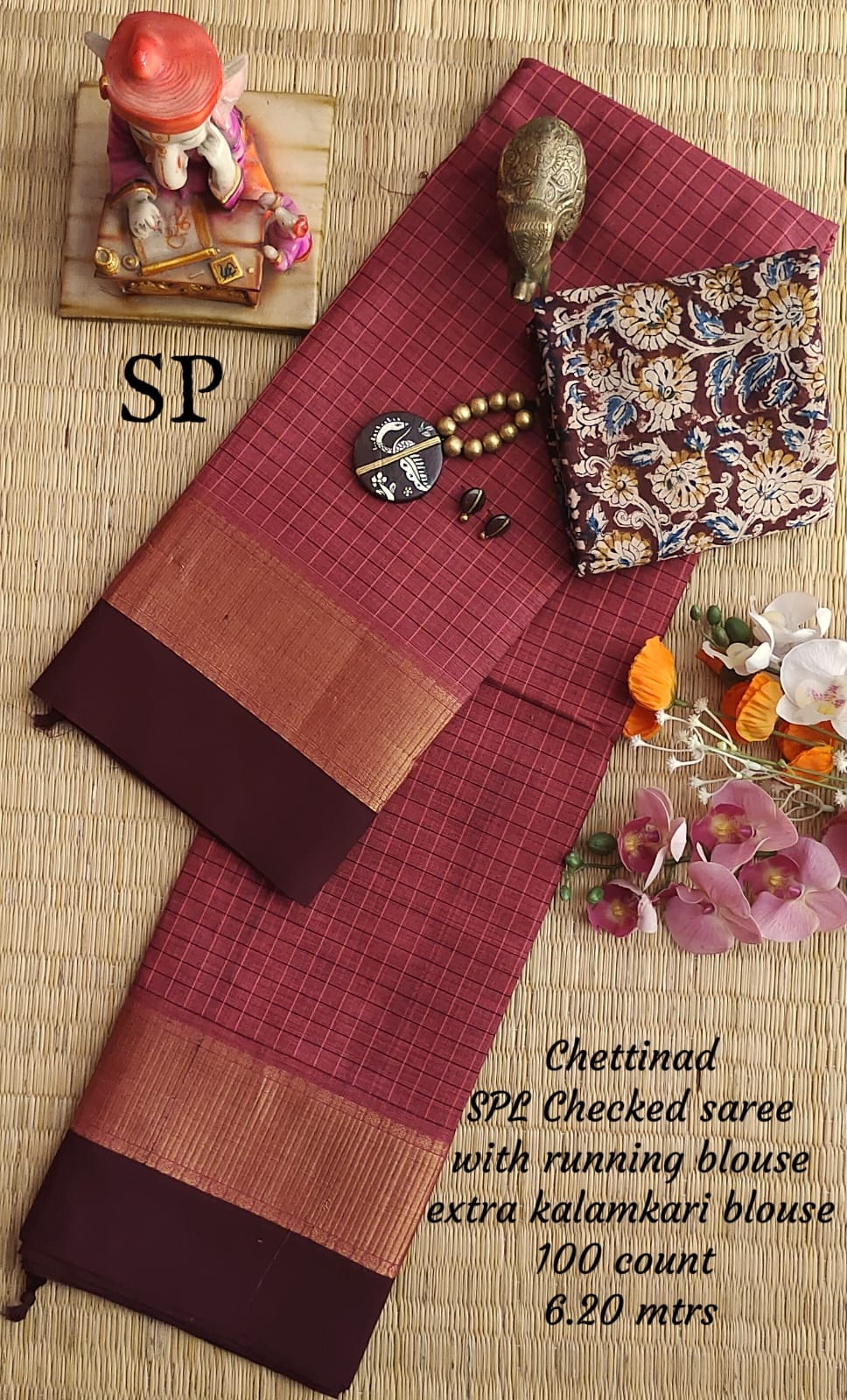 Chettinad cotton 100 count checked saree