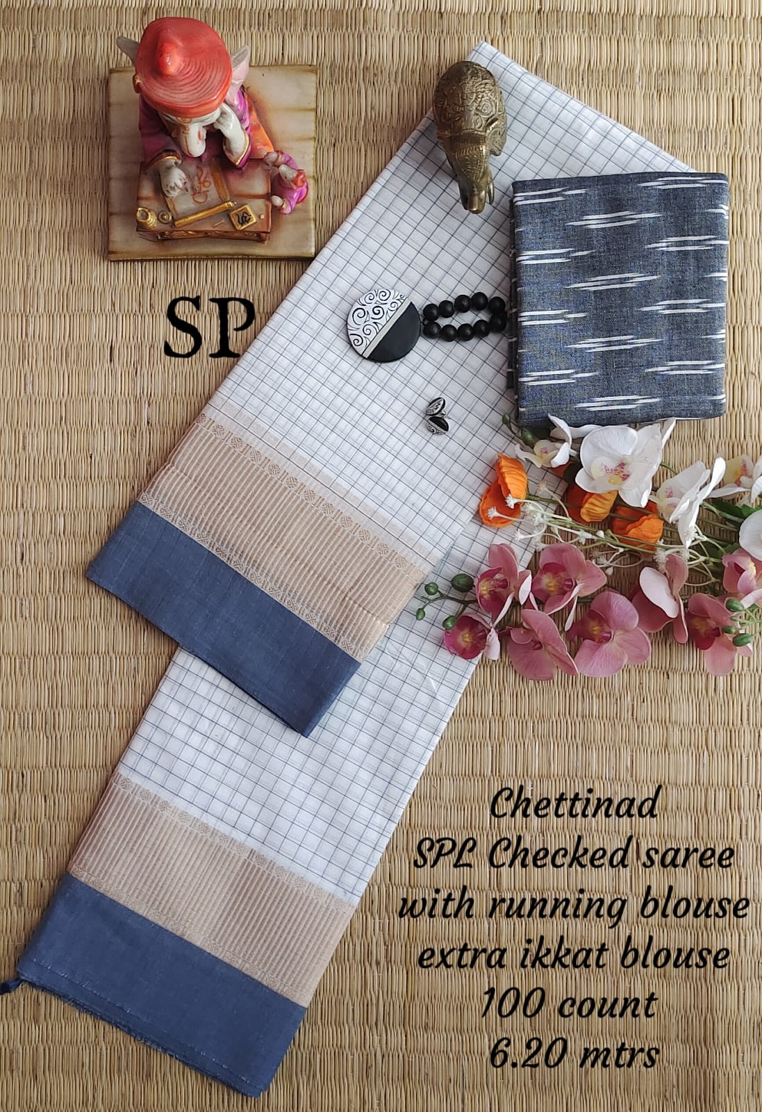 Chettinad cotton 100 count checked saree