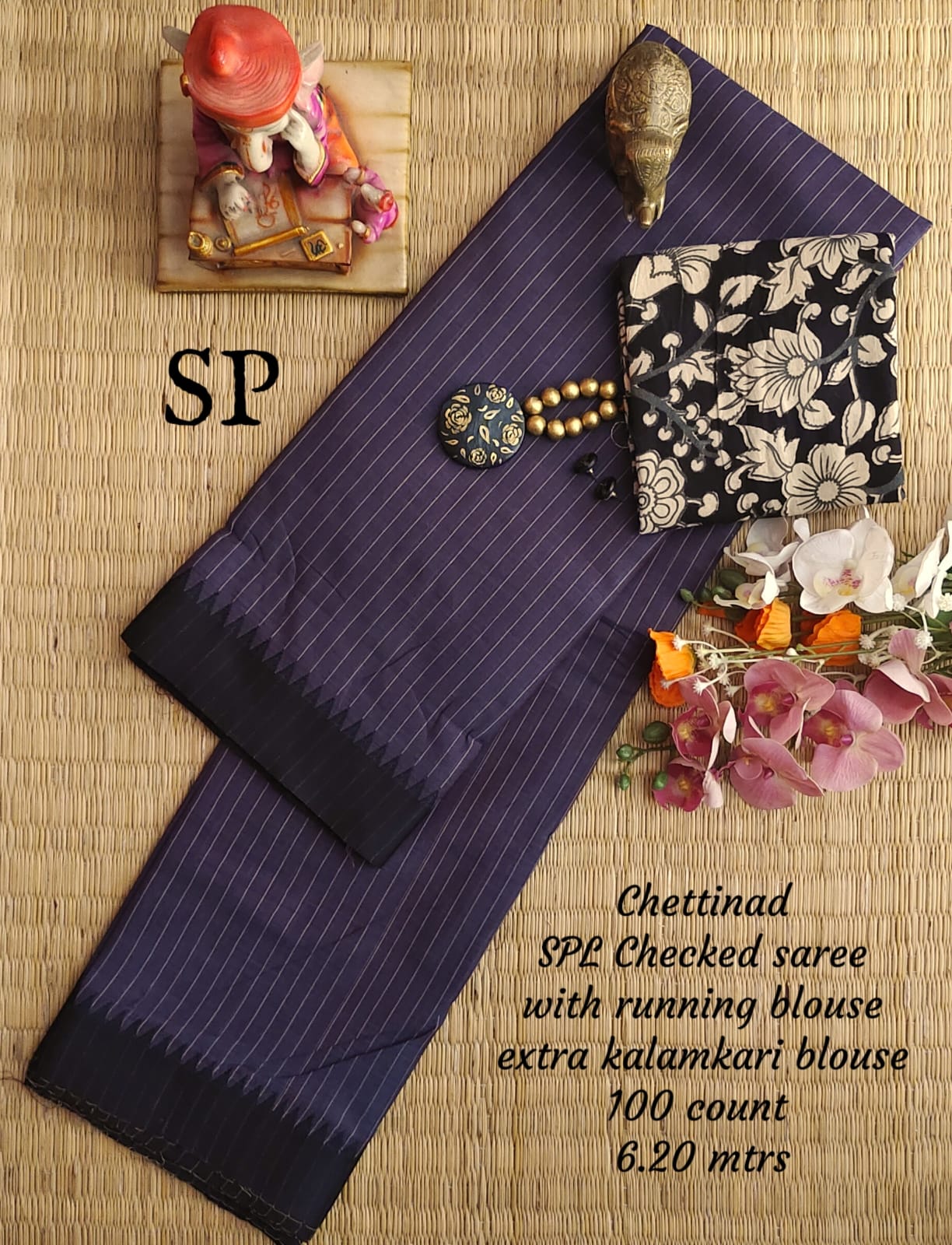 Chettinad cotton 100 count checked saree