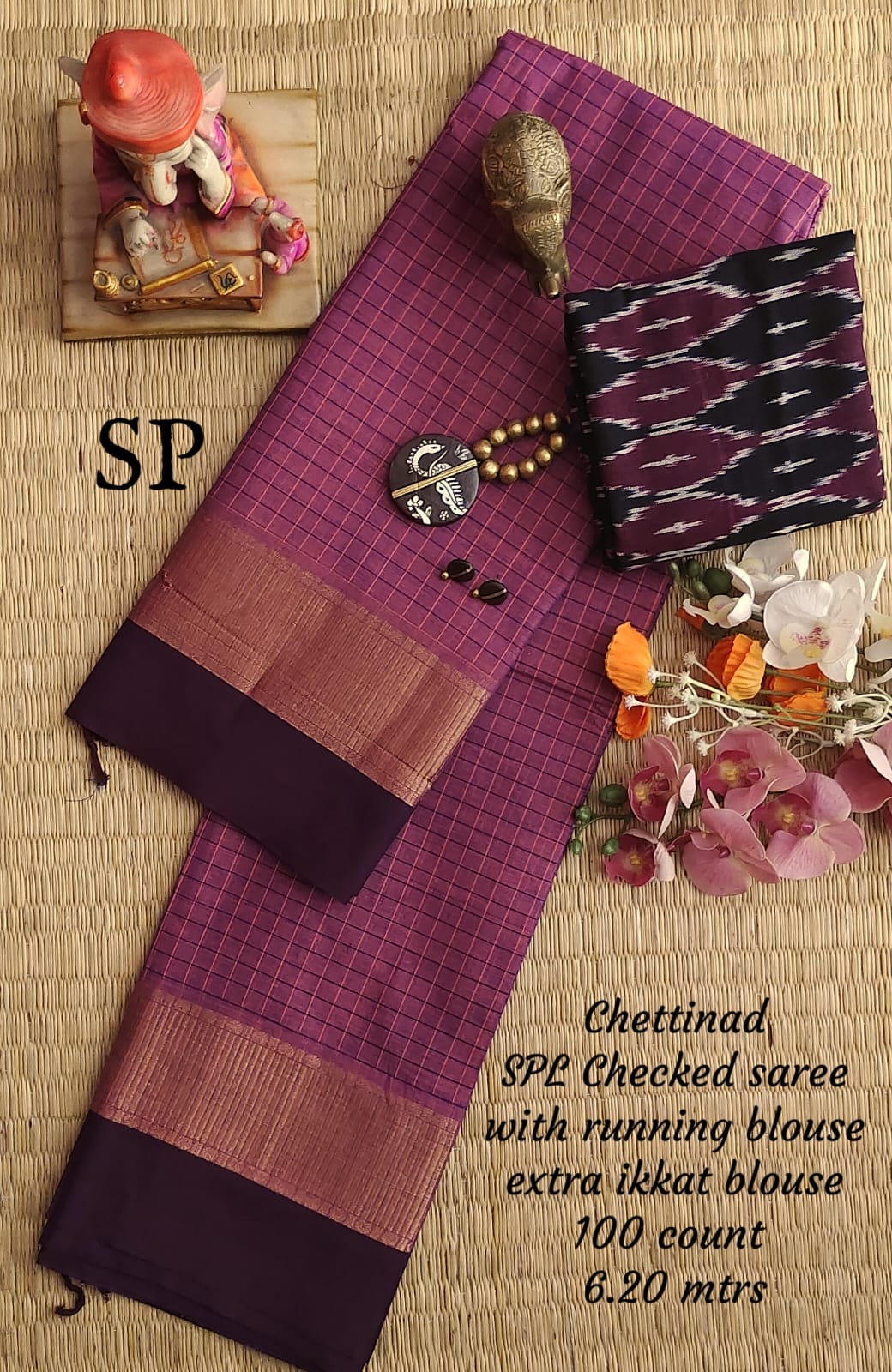 Chettinad cotton 100 count checked saree