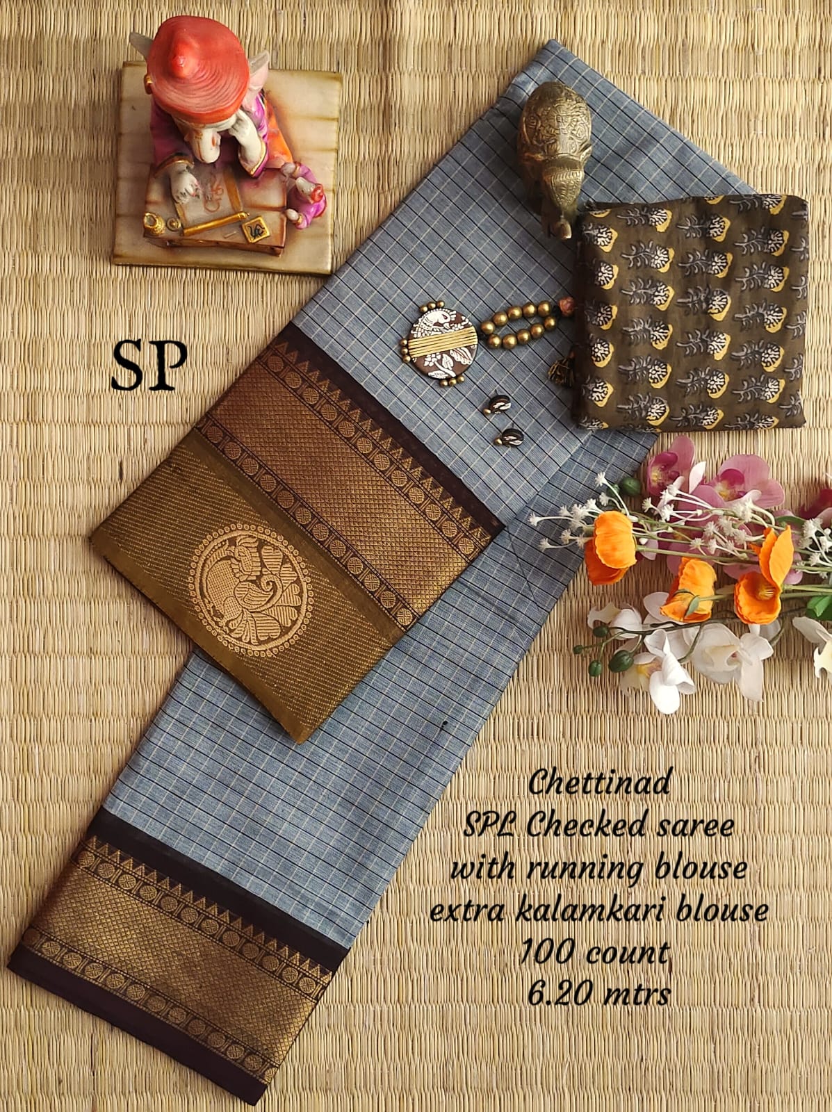 Chettinad cotton 100 count checked saree